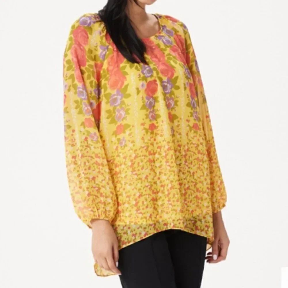 New Susan Graver Peasant Tunic with Knit Tank in Yellow | Size S